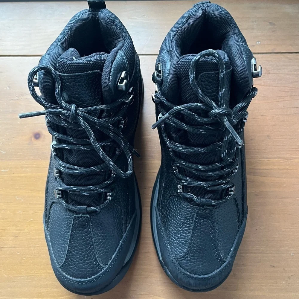 NEW NORTIV 8 Mens Black Leather Waterproof Lace Up Ankle Hiking Boots 7.5